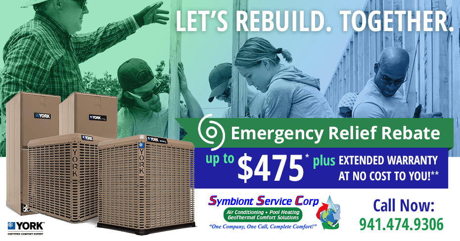 Emergency Relief AC Rebates Up to $475 plus extended warranty at no cost to you - Call Symbiont Service for More Information